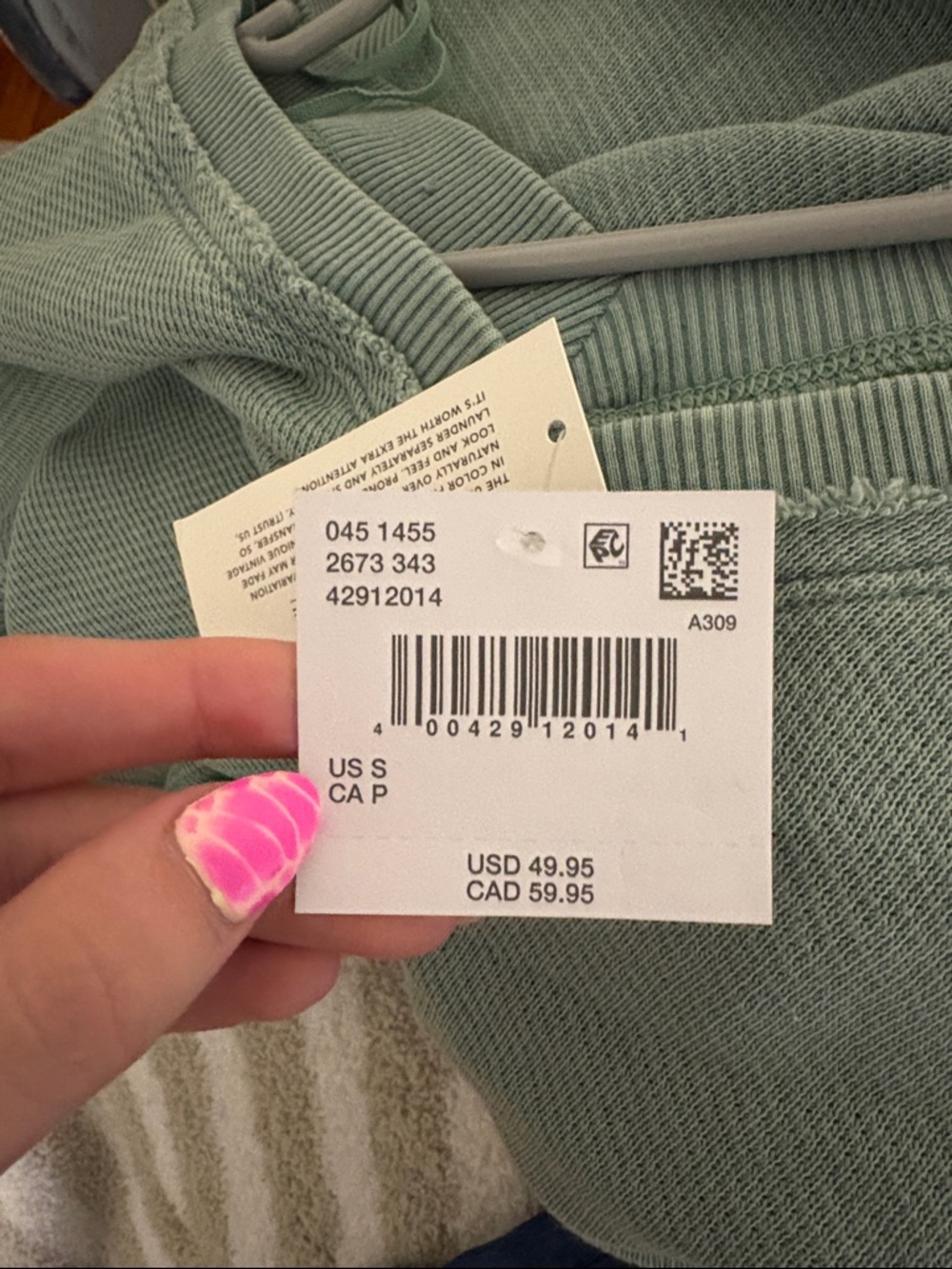 NWT AE Saltwash Double V-Neck Sweatshirt - Sage Green - Picture 5 of 5